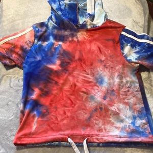 Rue 21 blue red and white tie dye shirt with hood
